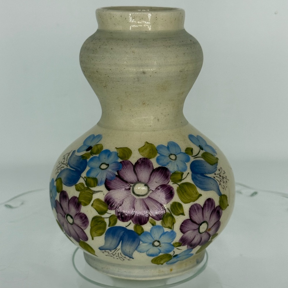 Vintage Floral Ceramic Vase with Purple and Blue Flowers - Picture 2 of 7
